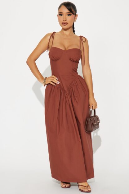 Vestido Midi Corset en Popelina con Tirantes Lazados - Image 7