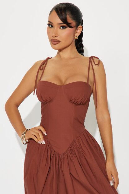 Vestido Midi Corset en Popelina con Tirantes Lazados - Image 8