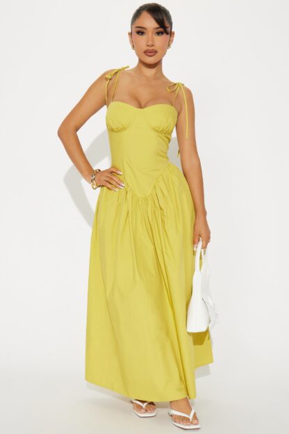 Vestido Midi Corset en Popelina con Tirantes Lazados
