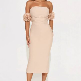 Vestido Midi Bandage Blanco con Escote Bardot