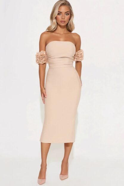 Vestido Midi Bandage Blanco con Escote Bardot