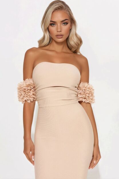 Vestido Midi Bandage Blanco con Escote Bardot - Image 2