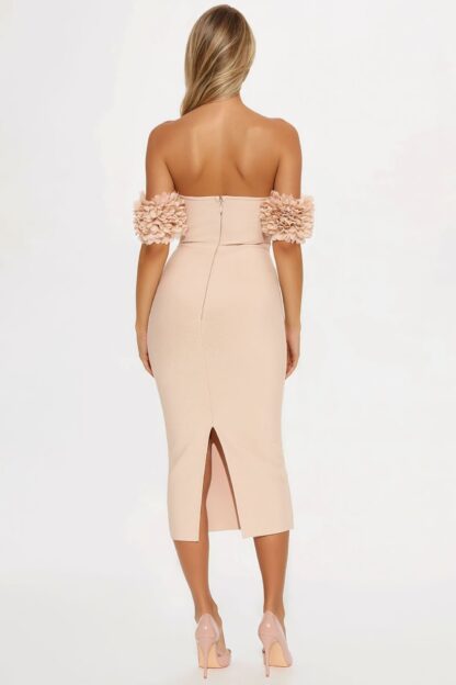 Vestido Midi Bandage Blanco con Escote Bardot - Image 3