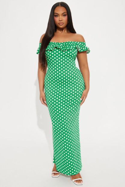Vestido Maxi Lunares con Hombros Descubiertos y Vuelos - Image 10