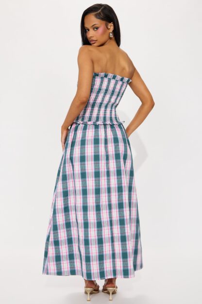Vestido Maxi Escocés sin Tirantes con Bolsillos - Image 3