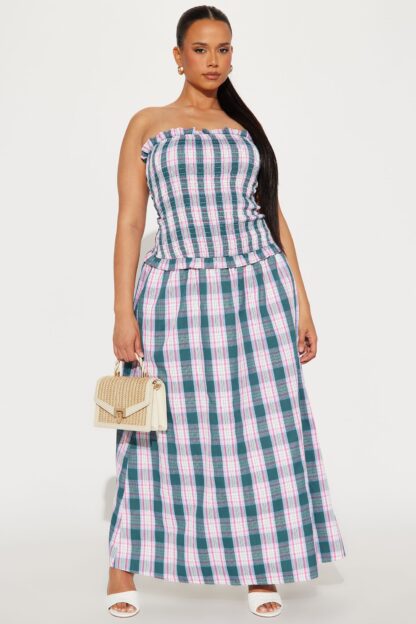 Vestido Maxi Escocés sin Tirantes con Bolsillos - Image 4