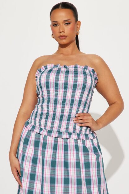 Vestido Maxi Escocés sin Tirantes con Bolsillos - Image 5