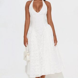 Vestido Midi de Chifón Texturado Elisa con Espalda Descubierta