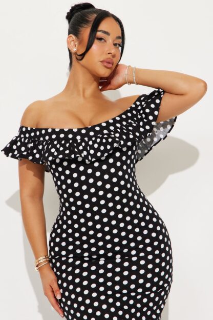 Vestido Maxi Lunares con Hombros Descubiertos y Vuelos - Image 2