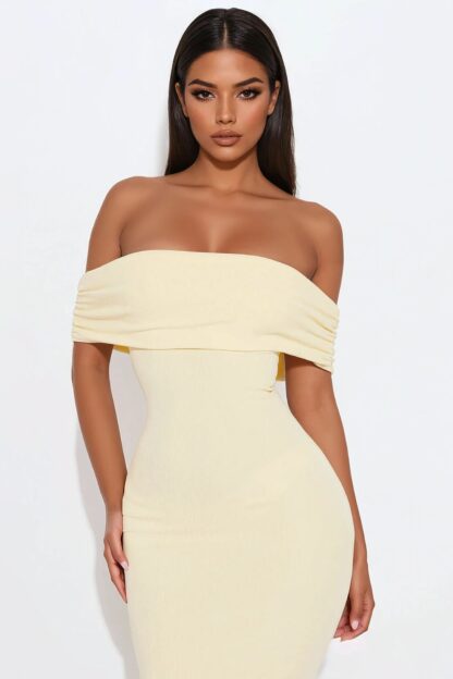 Vestido Midi de Punto con Manga Corta y Hombros Descubiertos - Image 2